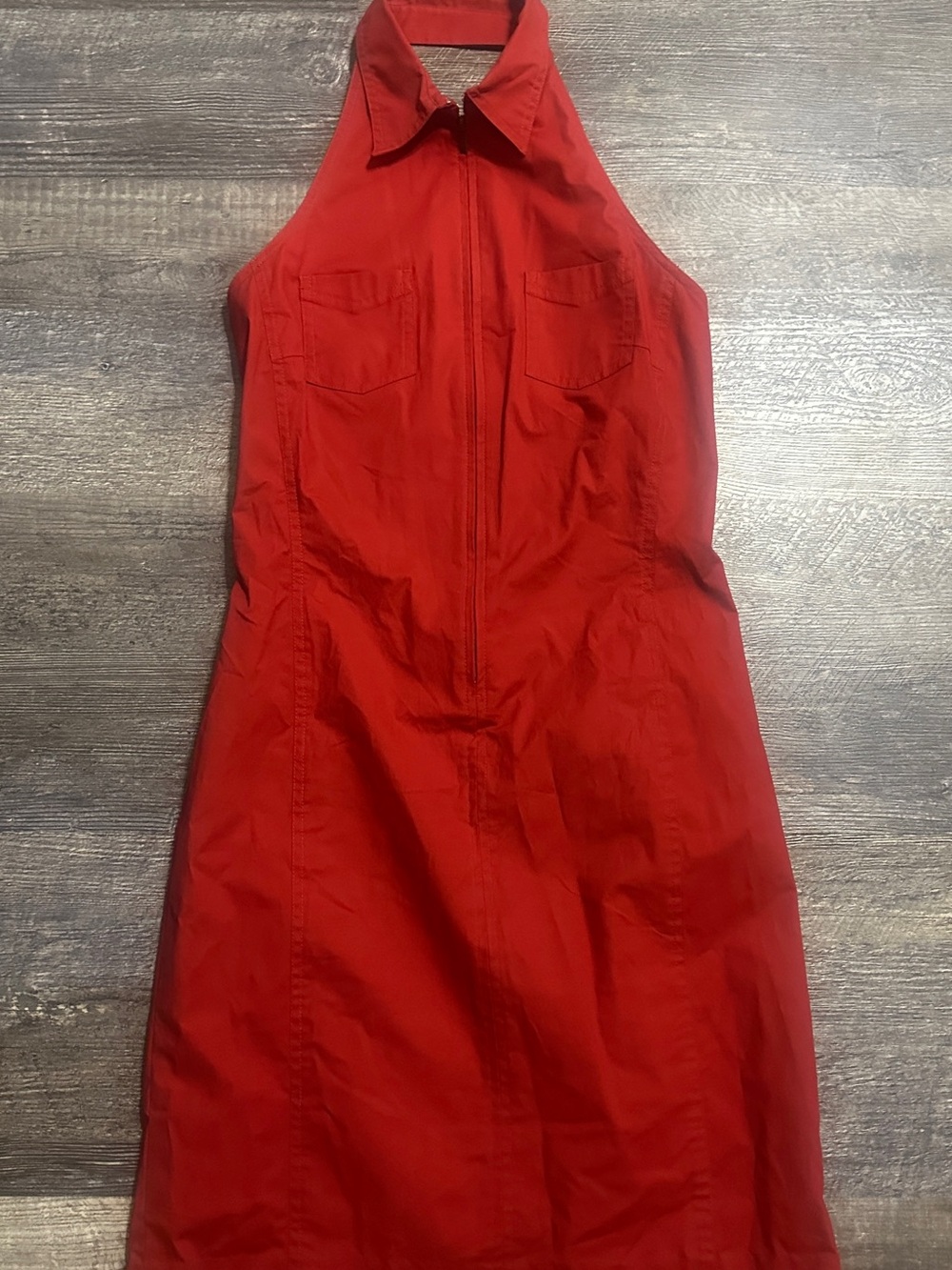 Vintage Y2K RALPH Ralph Lauren Red Halter Zip-Front Utility Mini Dress - Size 8